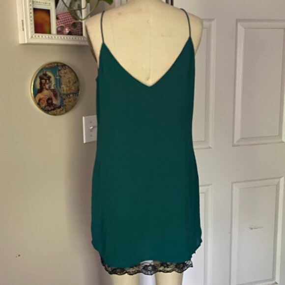 FOREVER 21 Teal Green Black lace trim Spaghetti strap MINI Dress *SMALL* - Picture 4 of 5